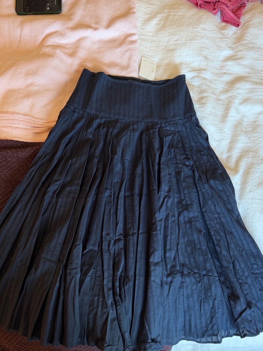 Elodie Black Pleated Midi Skirt with Wide Waistband